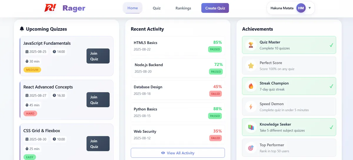 Rager - Quiz Application (Microservices)